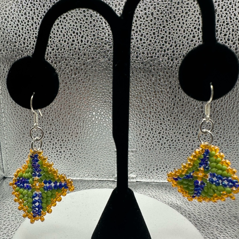 Vibrant Beaded Earrings - Yellow, Blue, and Green